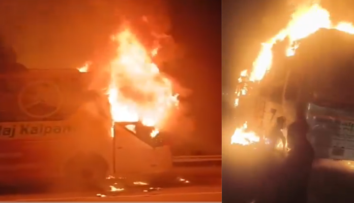 9 Burnt Alive in Noida Bus Fire: Sleeper Bus Catches Fire on Yamuna Expressway
