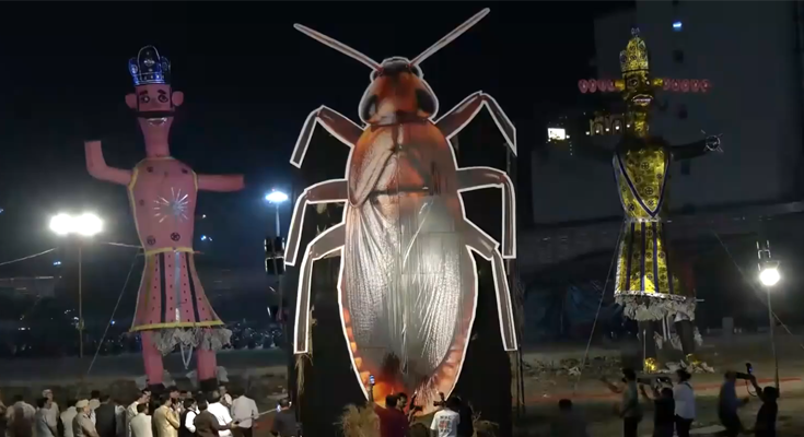 Why Was a Cockroach Effigy Burned Alongside Ravan in Delhi on Dussehra?
